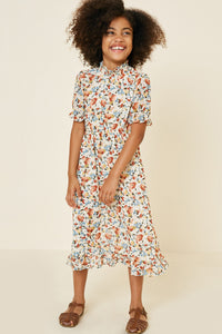 G7636-OFF WHITE MIX Floral Mock Neck Midi Dress Front