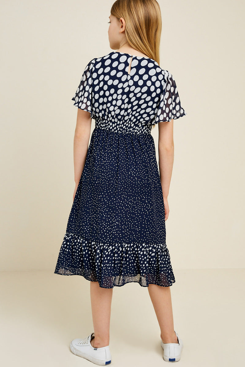 Polka-Dot Flutter Sleeve Midi Dress