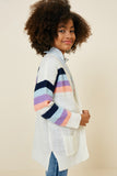 G7656 Off White Mix Stripe Pocket Cardigan Sweater Side