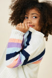 G7656 Off White Mix Stripe Pocket Cardigan Sweater Front
