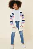 G7656 Off White Mix Stripe Pocket Cardigan Sweater Full Body