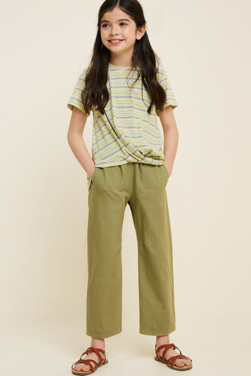 G7659-YELLOW MIX Stripe Twist Hem Top Back Detail