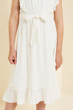 G7667-OFF WHITE Belted Ruffle Sleeve Maxi Dress Front Detail