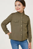 G7877-OLIVE Button-Down Cargo Jacket Front