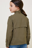 G7877-OLIVE Button-Down Cargo Jacket Back