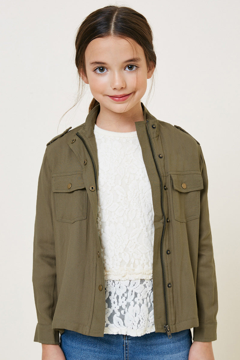 G7877-OLIVE Button-Down Cargo Jacket Alternate Angle