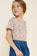 G7932-PEACH MIX Floral Criss-Cross T-Shirt Alternate Angle