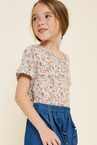 G7932-PEACH MIX Floral Criss-Cross T-Shirt Alternate Angle