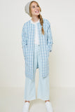 G7956-BLUE Tweed Duster Coat Front