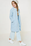 G7956-BLUE Tweed Duster Coat Alternate Angle