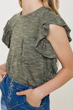 G7967-GREEN Heathered Ruffle Pocket T-Shirt Detail