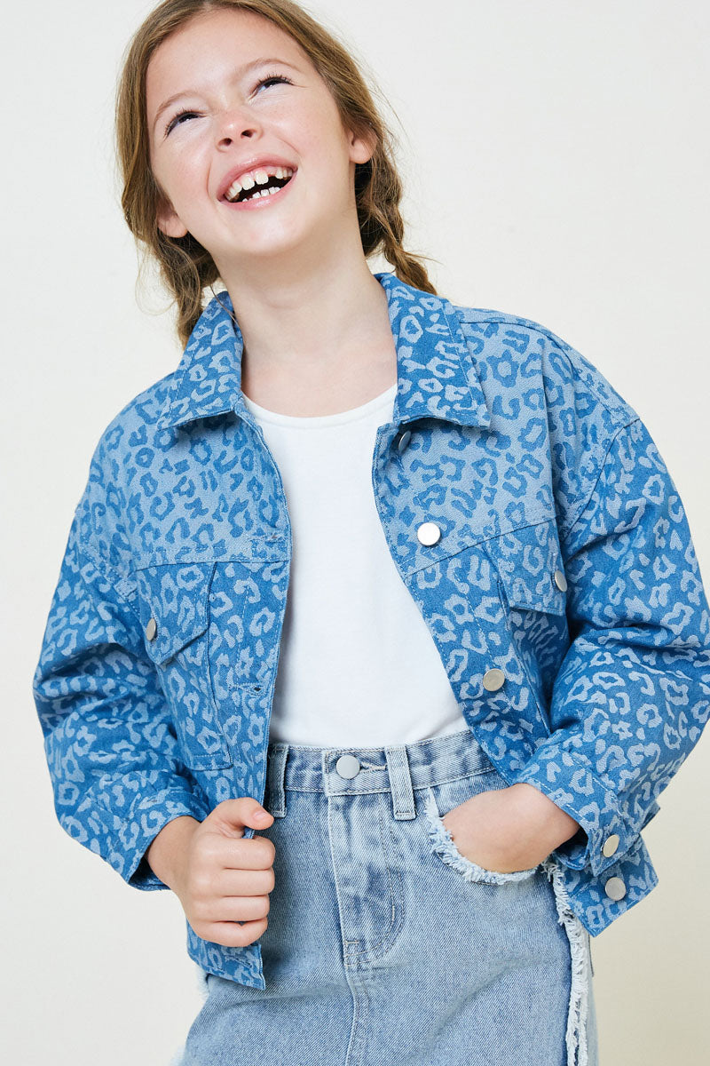Cropped Leopard Denim Jacket
