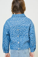G7977-LIGHT DENIM Cropped Leopard Denim Jacket Back