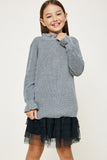G7992-HEATHER GREY High Neck Ruffle Sweater Front