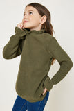 G7992-OLIVE High Neck Ruffle Sweater Front