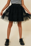 G8003-BLACK Tulle Lace Mini Skirt Front