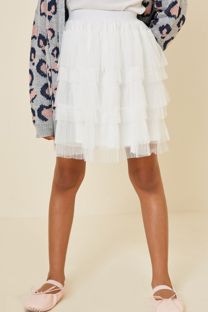 G8003-WHITE Tulle Lace Mini Skirt Front