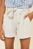 G8006-OATMEAL Linen Tie-Front Shorts Front