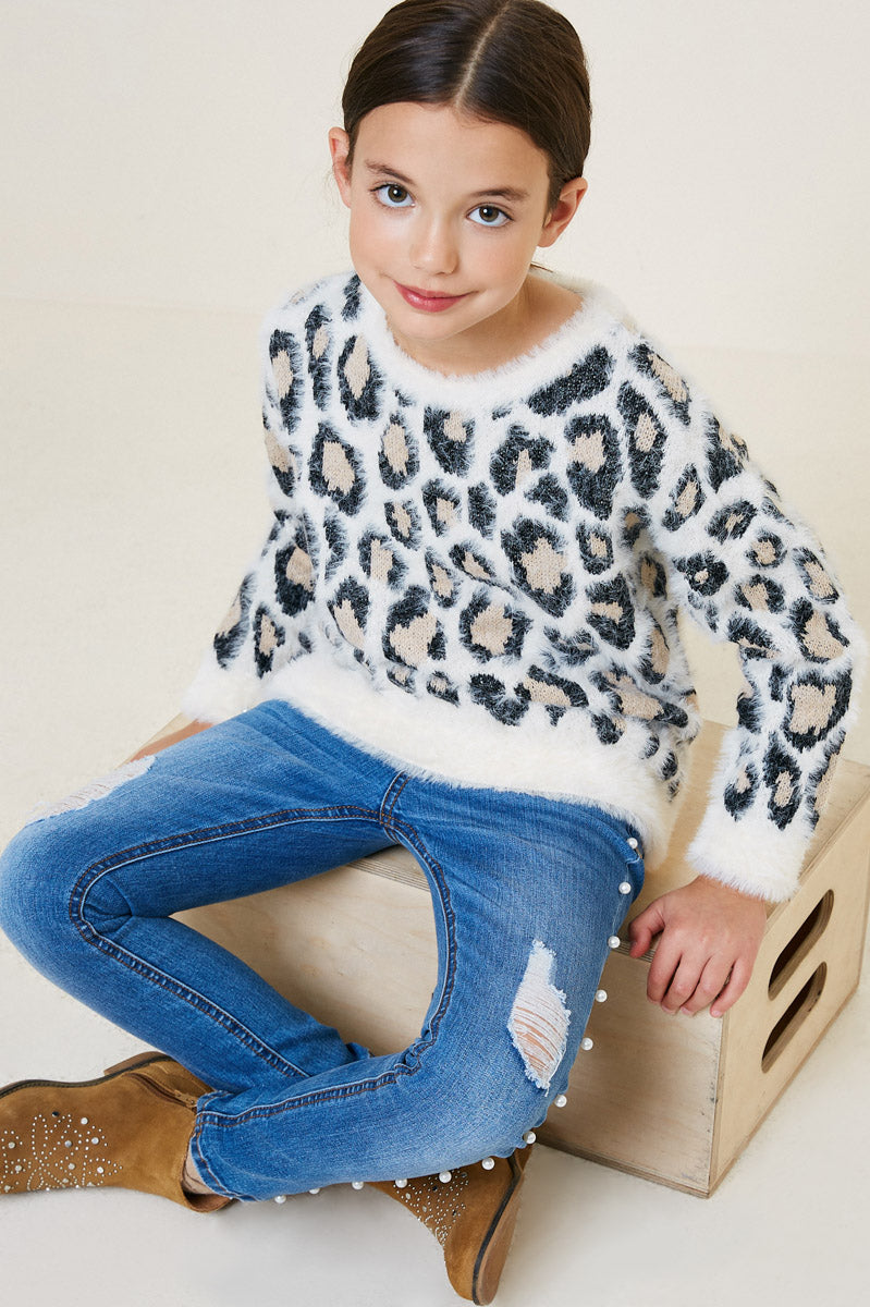 G8019-IVORY Leopard Mohair Sweater Alternate Angle
