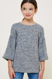 G8052 Brown Girls Puff Sleeve Sweater Front
