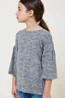 G8052 Brown Girls Puff Sleeve Sweater Full Body