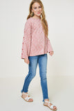 G8055-BRICK Button Sleeve Brushed Knit Sweater Full