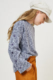 G8055-NAVY Button Sleeve Brushed Knit Sweater Alternate Angle