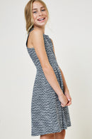 G8066-NAVY Tweed Babydoll Mini Dress Alternate Angle