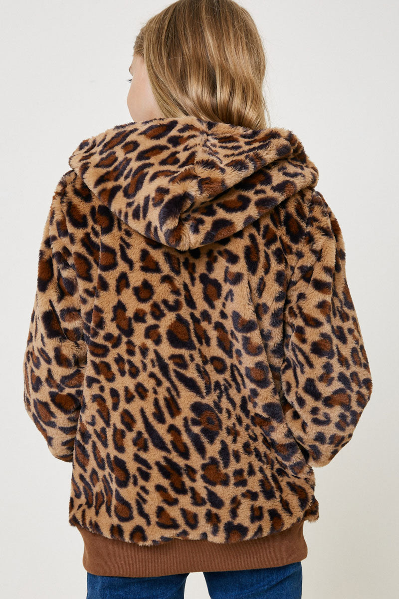 Girls' Leopard Faux Fur Hoodie | Cute Girls' Clothes – Hayden Girls