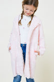 G8080-PINK Frayed Tweed Duster Coat Front