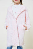 G8080-PINK Frayed Tweed Duster Coat Front Detail