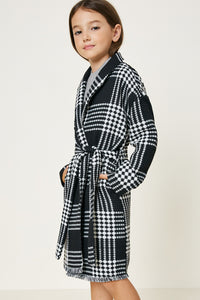 G8081-BLACK Plaid Knit Duster Coat Alternate Angle