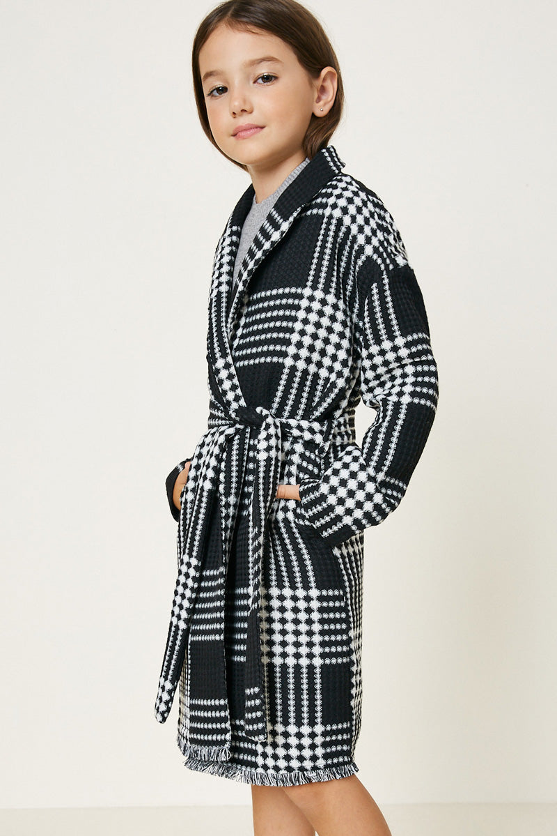 G8081-BLACK Plaid Knit Duster Coat Alternate Angle