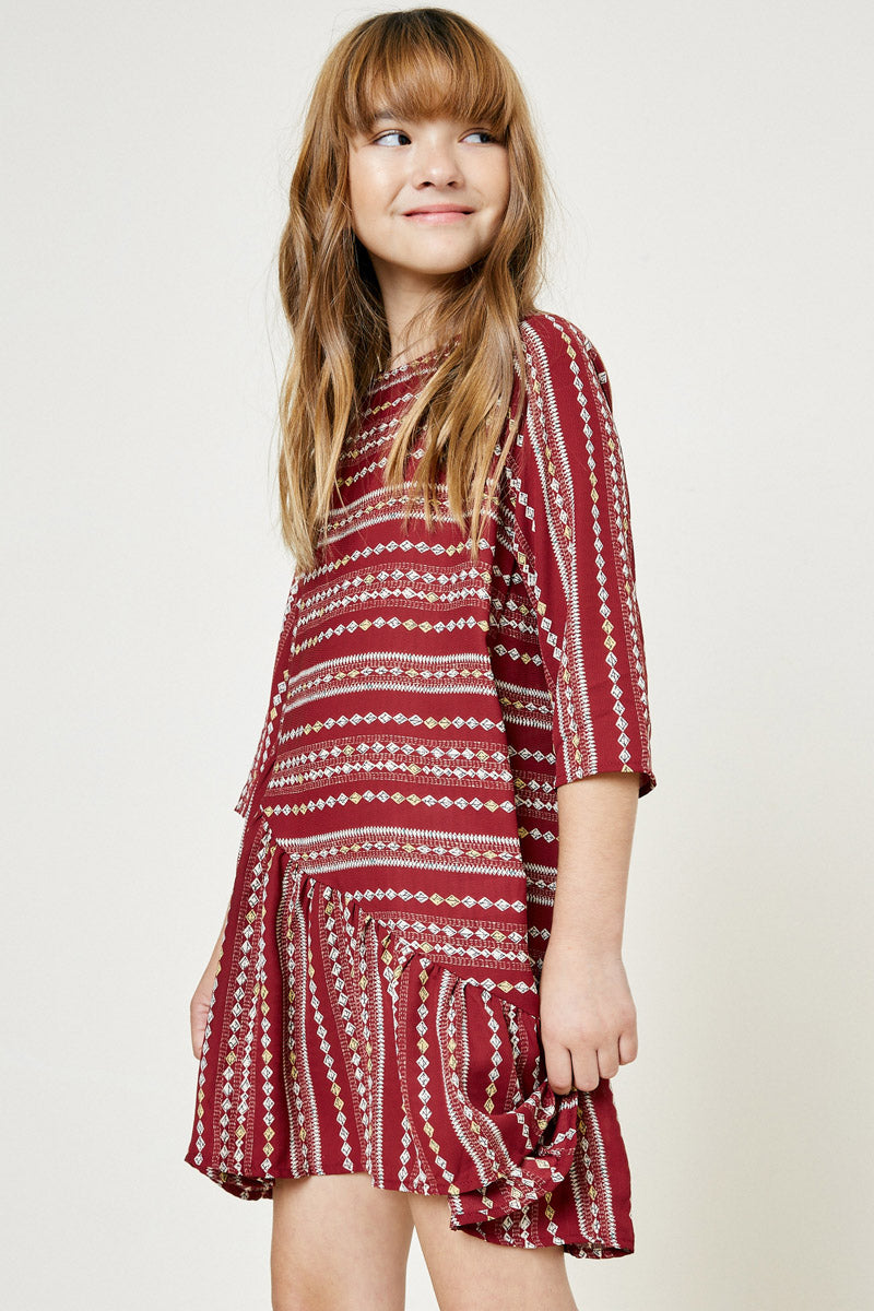 Printed Ruffle Mini Swing Dress