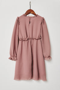 G8143-MAUVE Smock Baby Doll Mini Dress Back