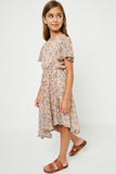 G8162 Blush Girls Printed Smock Waist Asymmetric Hem Dress Side