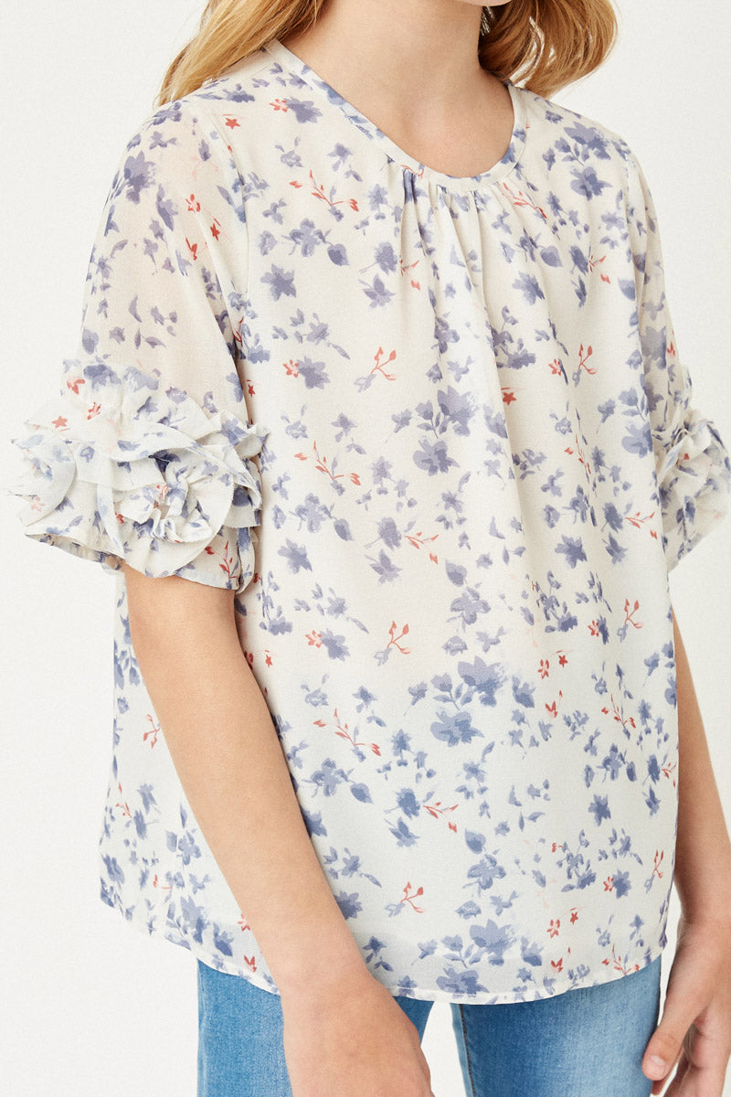 Girls' Floral Ruffle Sleeve Weekend Shirts – Hayden Girls