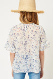 G8176-OFF WHITE Floral Ruffle Sleeve Blouse Back