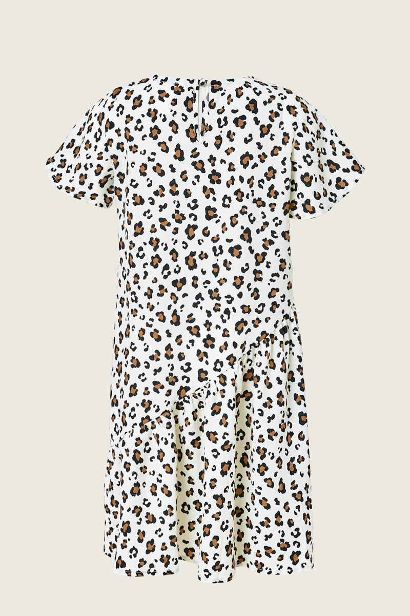 G8226-CREAM Leopard Mini Swing Dress Back