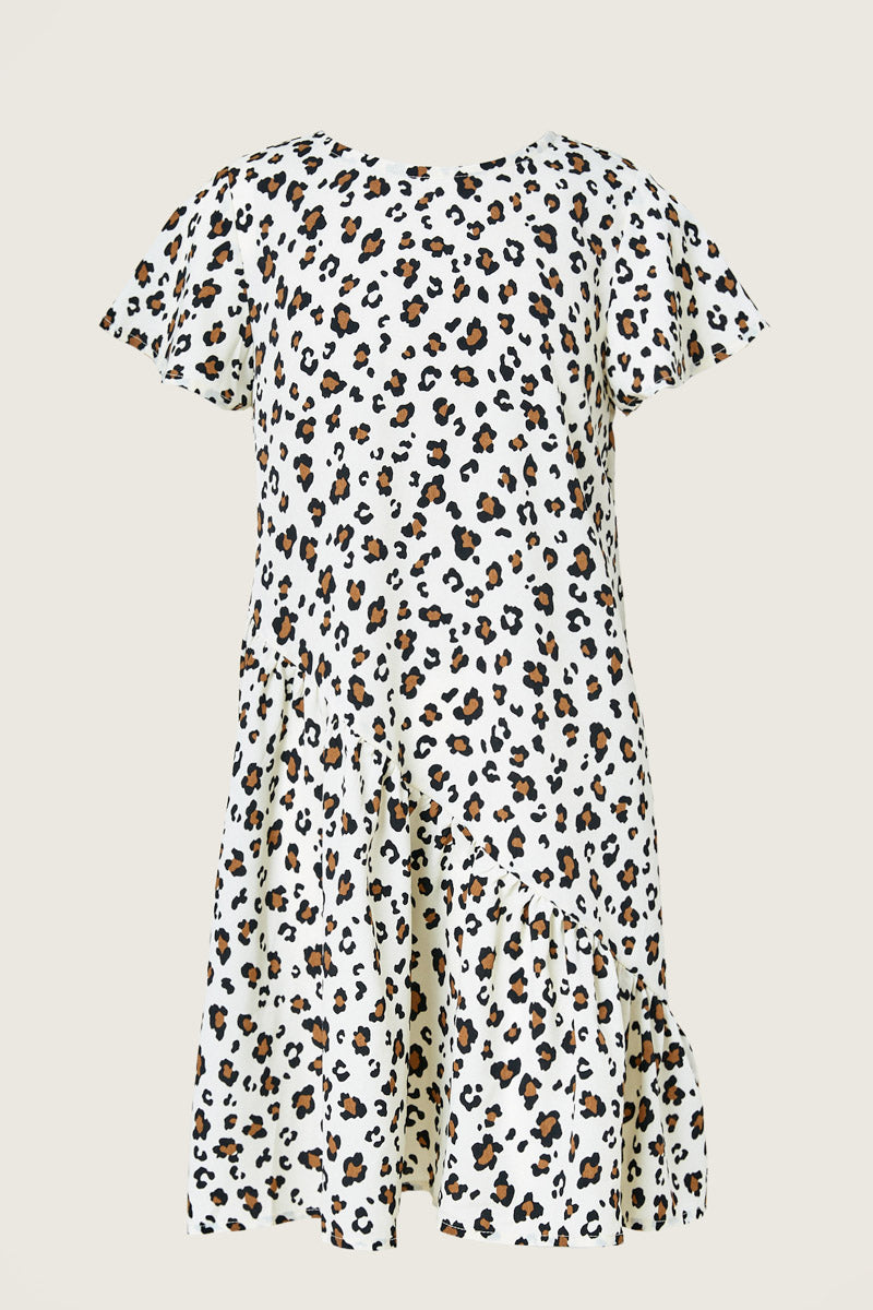 G8226-CREAM Leopard Mini Swing Dress Alternate Angle