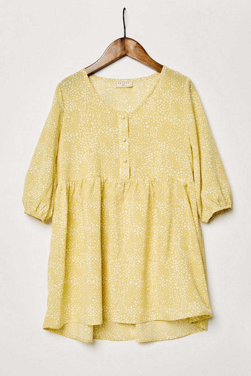 Girls' Buttoned Babydoll Mini Yellow Dress
