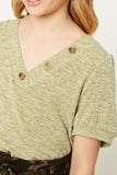 G8249-SAGE Knit V-Neck T-Shirt Detail