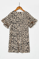 G8261-MAUVE Leopard Ruffle Sleeve Mini Shift Dress Back