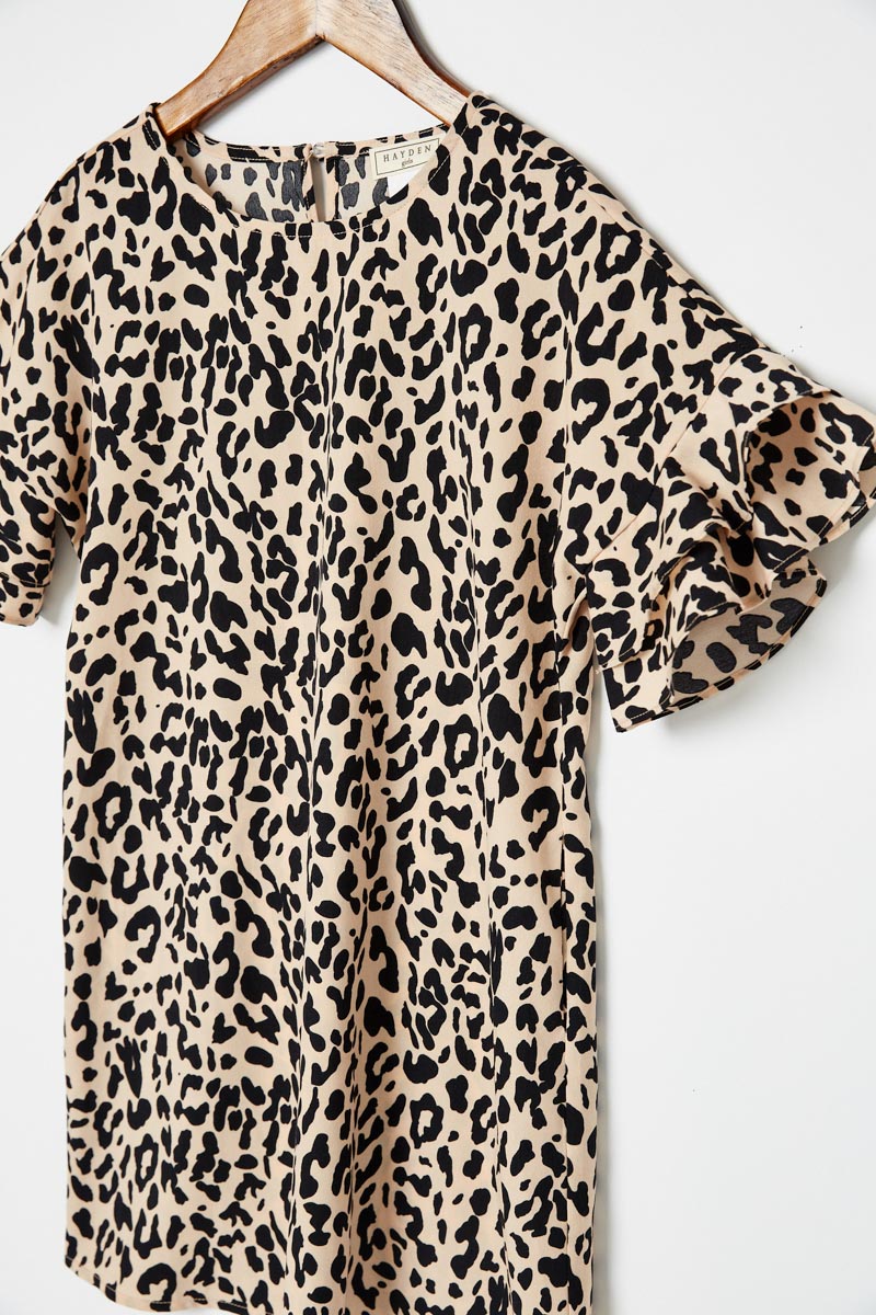 Girls' Leopard Ruffle Sleeve T Shirt Dress Mauve Girl's Dresses Mini Dresses Hayden Los Angeles Girls' Leopard Ruffle Sleeve T Shirt Dress Mauve Girl's Dresses Mini Dresses Hayden Los Angeles