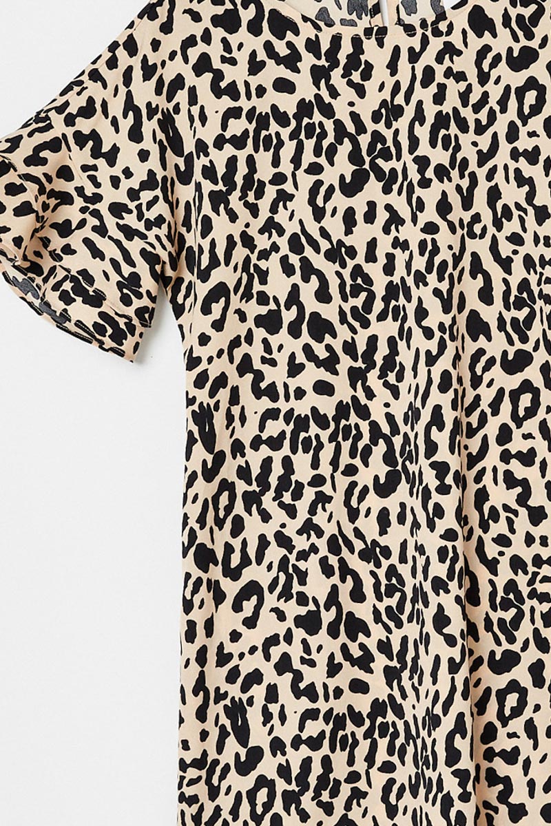 leopard print t shirt dress Girls' Leopard Ruffle Sleeve T Shirt Dress Mauve Girl's Dresses Mini Dresses Hayden Los Angeles