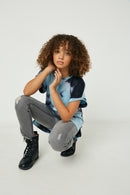 G8266 Navy Girls Tie Dye Tee Pose