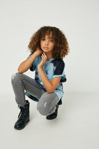 G8266 Navy Girls Tie Dye Tee Pose