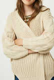G9012-CREAM Knit Cardigan Front Detail