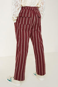 G9035-BURGUNDY Stripe Drawstring Pants Back