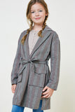 G9047-BLACK Herringbone Stripe Trench Coat Front